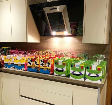 Toy Story Birthday Party | Candy Bags Toy Story Birthday Favors, Toy Story Party Bags, Toy Story Birthday Treat Table, Candy Bags Ideas Birthday Girl, Toy Story Goody Bag Ideas, Buzz And Woody Birthday Party, Candy Bags Ideas Birthday, You Story Birthday Party Ideas, Toy Story Goodie Bags