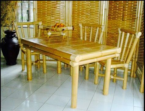 Bamboo dining set Bamboo Dining Set, Cane Furniture, Dining Set, Dining Bench, Dining Chairs, Furniture, Home Decor, Home Décor