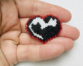 Beading Patterns jewelry and accessories by SewBejeweled on Etsy Heart Brick Stitch, Beaded Hearts, Black And White Cats, Chore Charts, Beadwork Designs, Brick Stitch Pattern, Beading Ideas, Beads Earrings, White Cats