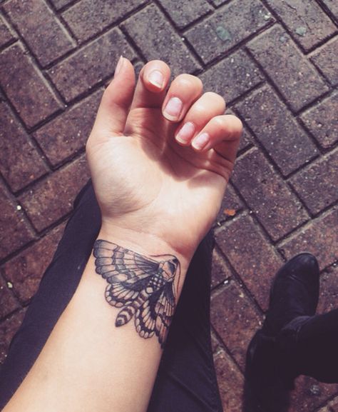 Moth wrist tattoo #moth #wrist #tattoo #ink Moth On Wrist Tattoo, Moth Wrist Tattoos For Women, Moth Tattoo On Wrist, Wrist Moth Tattoo, Moth Coverup Tattoo, Nature Wrist Tattoo, Moth Tattoo Wrist, Moth Wrist Tattoo, Moth Cover Up Tattoo