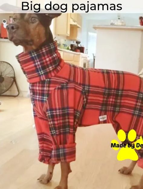 Any size of dog might need pajamas. How can you find the right size for your dog? Pajamas Diy, Custom Pajamas, Large Dog Coats, Dog Clothes Patterns Sewing, Dog Pjs, Large Dog Clothes, Fit Dogs, Dog Sweater Crochet Pattern, Giant Dog Breeds