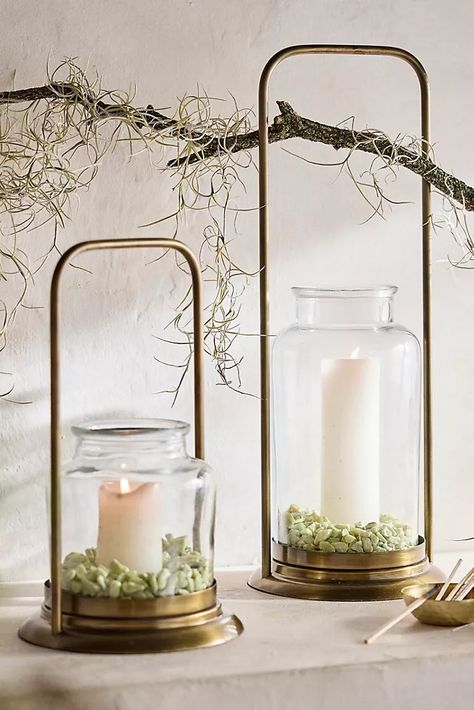 Candles + Candle Holders | Terrain Modern Lantern, Quarter Quell, Table Lanterns, Modern Lanterns, Glass Cloche, Glass Lantern, Pillar Candle Holders, Hand Poured Candle, Lantern Candle Holders