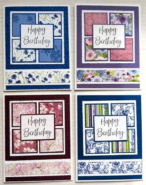 "Here's your chance to try card making with this card kit for beginners. This kit comes with all the pre-cut pieces to make 4 cards including envelopes. It features lovely floral paper in blues, pinks and purples. Each card measures 5.5\" x 4.25\" and comes with full assembly instructions. All you need is a glue stick or double sided tape. Great for completing yourself or give the entire kit as a gift. Experience the joy of giving your loved ones cards you've handmade yourself." Big Birthday Card Ideas, Mosaic Cards, Stampin Up Card Kit Ideas, Stampin Up Timeless Greetings Kit, Kristie Marcotte Cards, Card Folds Techniques Tutorials, Stampin Up Joy Of Sharing Card Kit, Lots Of Happy Card Kit Alternatives, Stampin Up Sentimental Rose Card Kit