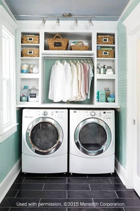 Laundry Room Envy For People Who Still Use Quarters Mint Green Laundry Room 56c73bc0cc657e184583d611 W620 H800 Laundry Room Decorating, Bilik Air, Laundry Room Remodel, Laundry Closet, Small Laundry Rooms, Small Laundry Room, Small Laundry, Laundry Room Storage, Laundry Mud Room