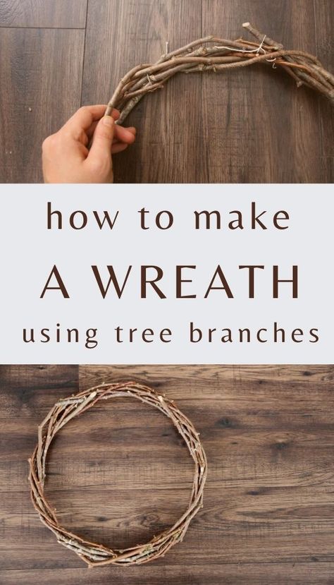 Learn to make a wreath frame from tree branches! Stick Wreath, Twig Crafts, Make Your Own Wreath, Tree Branch Decor, Make A Wreath, Easy Diy Wreaths, Natural Wreath, Diy Christmas Wreaths, Wreath Frame