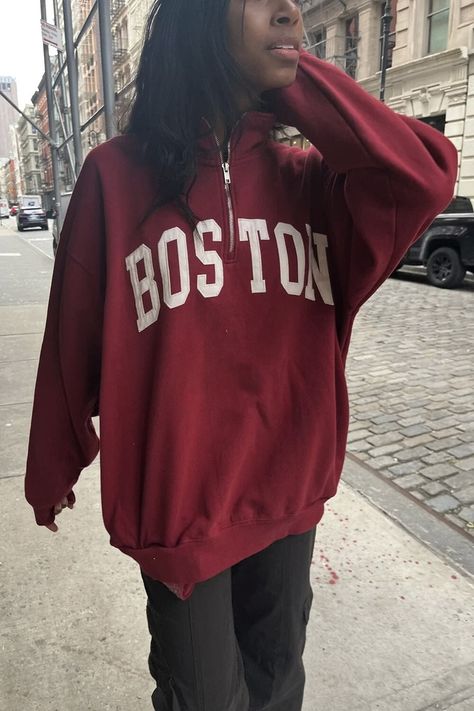 Boston Sweatshirt, Brandy Hoodie, Brandy Melville Sweatshirt, Boston Red, Fitness Inspo, Pullover Sweatshirt, Brandy Melville, Oversized Fits, Capsule Wardrobe