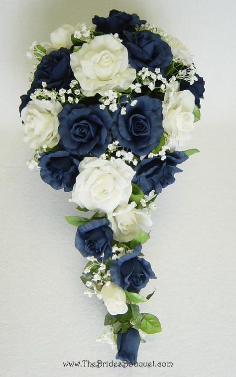 I like the idea of the trellis bouquet. I want a much more vibrant blue, though, and not quite so long. Blue Orchid Bouquet, Navy Blue Wedding Bouquets, Wedding Flowers Navy Blue, Ivory Rose Bouquet, Navy Bouquet, Teardrop Bouquet, Navy Wedding Flowers, Wedding Flower Girl Basket, Blue Wedding Bouquet