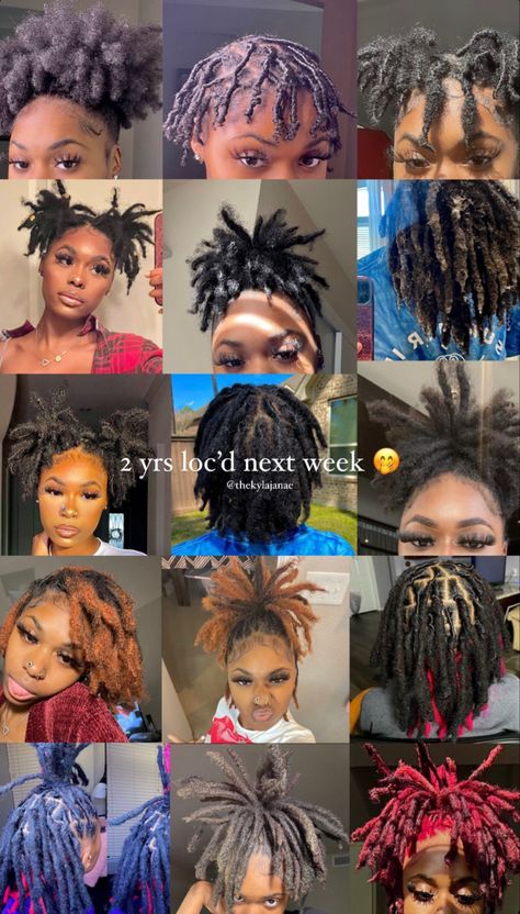 Short Loc Inspiration, Loc Hairstyles Short Locs, Loc Inspo Black Women Color, Type Of Locs For Black Women, Protective Styles Over Starter Locs, Hair Styles For Starter Locs, Cute Styles For Locs, Coil Starter Locs Styles, 50 Locs Count