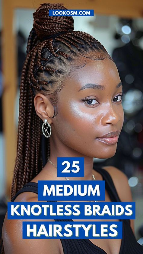 Steal the Spotlight: 25 Medium Knotless Braids Hairstyles Medium Knotless Braids Hairstyles, Medium Knotless Braids, Knotless Braids Hairstyles, Different Braid Styles, Best Braid Styles, Cornrows With Box Braids, New Braided Hairstyles, Medium Knotless, Individual Braids