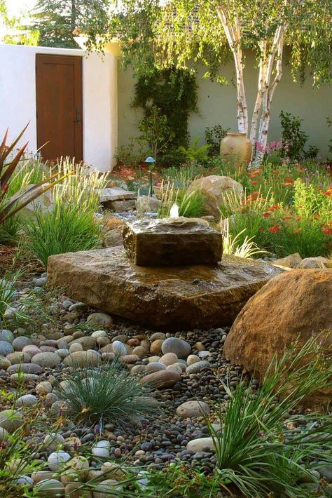 23 Inspiring outdoor garden fountains to add tranquility to your landscape Mediterranean Garden Design, Taman Air, Outdoor Water Features, Rock Garden Design, Meditation Garden, Backyard Water Feature, Mediterranean Landscaping, Water Fountains Outdoor, Rock Garden Landscaping