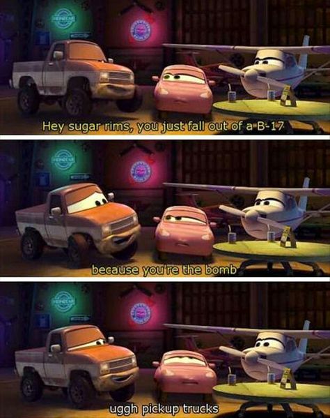 Cars pickup lines Pilot Humor, Disney Cars Wallpaper, Funny Pilot, Aviation Humor, Disney Planes, Pickup Lines, Online Comics, Car Memes, Disney Pixar Cars