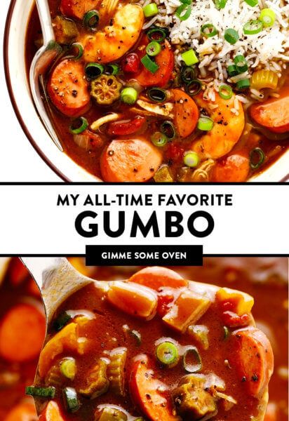 My All-Time FAVORITE Gumbo Recipe | Gimme Some Oven Soup Recipes Gumbo, Cheap Gumbo Recipe, Chicken Sausage Shrimp Okra Gumbo, Ground Beef Gumbo Recipe, Gumbo Without Seafood, Sausage Chicken Shrimp Gumbo, Chicken Sausage And Shrimp Gumbo Easy Recipes, Gumbo Recipe Authentic Chicken And Sausage, Dutch Oven Gumbo Recipes