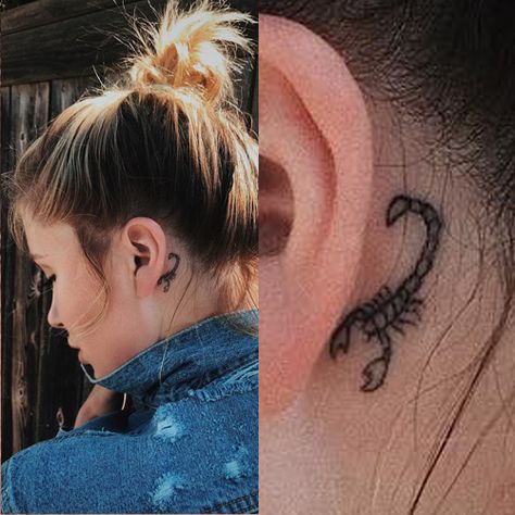 Ireland Baldwin Scorpion Behind Ear Tattoo | Steal Her Style Scorpion Ear Tattoo, Scorpio Ear Tattoo, Feather Tattoo Behind Ear, Colorful Mandala Tattoo, Tattoo Behind The Ear, Behind The Ear Tattoos, Tattoos For Females, Behind Ear Tattoos, Ireland Baldwin