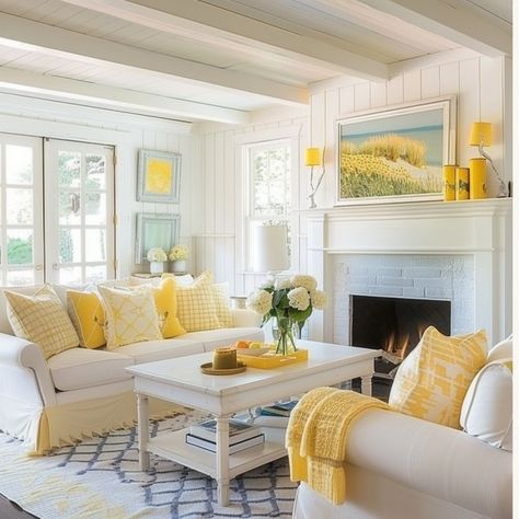 🌟 Brighten Up Your Space 🌟 With yellow being one of Pantone's colors of the year, it's time to add a cheerful, summery touch to your home decor! 🌞💛 Incorporate this vibrant hue in small doses to brighten up your space without overwhelming it. Here are some ideas: 🛋️ Cushions & Throws: Add a pop of sunshine to your sofa or bed with yellow cushions and throws. 🌼 Decorative Accessories: Use yellow vases, candles, or picture frames to create focal points. 🌿 Natural Accents: Combine yellow wit... Yellow Coastal Living Room, Pale Yellow House Interior, Light Yellow Couch Living Room Ideas, Pastel Yellow Walls Living Room, Light Yellow Paint Living Room, Yellow House Decor, Cream And White Living Room, Beige Couch, Yellow Cushions