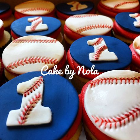 Baseball themed cupcakes for a first birthday... #fondantcupcakes  #decoratedcupcakes  #cupcakestagram #instacupcakes #cupcakesofinstagram #baseball  #baseballcupcakes #firstbirthday Rookie Of The Year First Birthday Cupcakes, Rookie Of The Year Cupcakes, Baseball Cupcakes For Boys, Baseball Birthday Cupcakes, Baseball Themed Cupcakes, Baseball Cupcakes Ideas, Baseball Birthday Cakes, Baseball Cupcakes, Baseball Theme Birthday