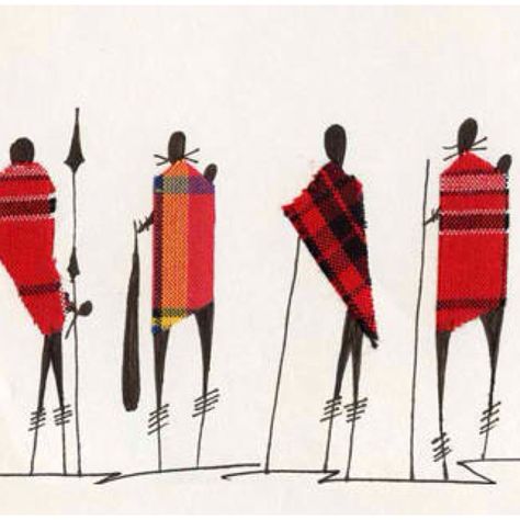 Kenyan Art- Batik of Maasai morans, (young warriors).~Loving African Art~ Tanzania Culture, Small Landscape, Maasai Mara, Afrique Art, African Paintings, Afrikaanse Kunst, African Art Paintings, Tanah Liat, Postcard Art