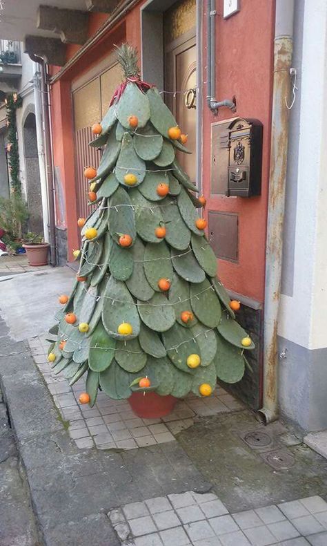 Xmas tree made out of Nopales/Cactus. Made in Siclia. Mexican Christmas Decorations, Texas Christmas, Mexican Christmas, Alternative Christmas, Alternative Christmas Tree, Western Christmas, Navidad Christmas, Christmas Tree Themes, Diy Christmas Tree