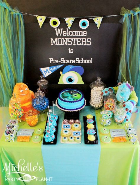 Monsters University Party Ideas Monster University Birthday, Party Monsters, Monster University Party, Monsters Inc Baby Shower, University Party, Ideas For Back To School, Draw Eye, Diy Party Ideas, Monster Inc Birthday