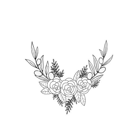 Olive Branch With Flowers Tattoo, Olive Branch Tattoo, Wreath Tattoo, Fall Drawings, Branch Tattoo, Roses Tattoo, Wreath Drawing, Olive Branches, Pola Sulam