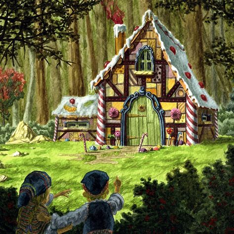 DidYouKnow:  After the Brothers Grimm published “Hansel and Gretel” in the 19th century, gingerbread houses became very popular in Germany. Are You A Fan Of Gingerbread Houses? #GingerbreadHouseDay Hansel And Gretel House, Fairytale House, Hansel And Gretel, Brothers Grimm, Grimm Fairy Tales, Kawaii Illustration, Witch House, Forest House, Anime Drawings Tutorials