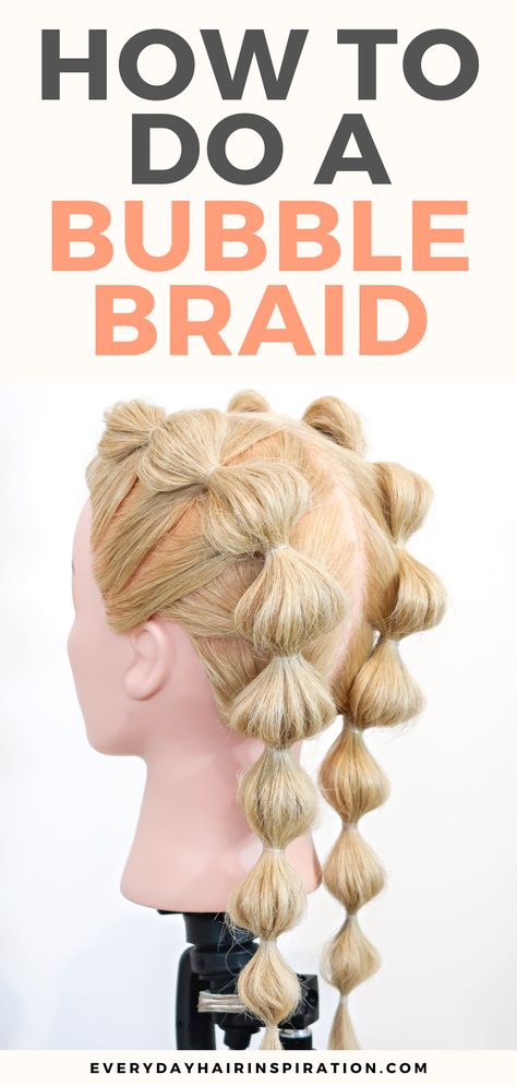 easy bubble braid Double Bubble Braid, Bubble Braid, Softball Hairstyles, Bubble Ponytail, Shorthair Hairstyles, Dance Hairstyles, Pigtail Braids, Easy Braids, Hair Braids