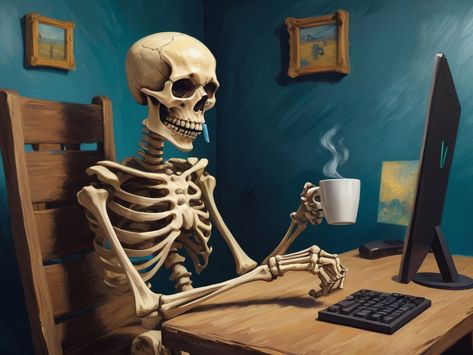 The gaming skeleton being a streamer drinking coffee a 0 Skeleton Coffee, Drinking Coffee, Coffee Drinks, Storytelling, Skeleton, Gaming, Design Inspiration, Art Design, Entertainment