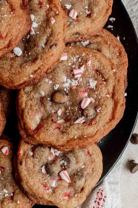 Chocolate Chip Candy Cane Cookies, Candy Cane Chocolate Chip Cookies, Chocolate Chip Peppermint Cookies, Double Chocolate Candy Cane Cookies, Christmas Cookies Chocolate Peppermint, Chocolate Chip Cookies With Crushed Peppermint, Peppermint Chocolate Chip Cookies, Easy Holiday Baking, Measuring Flour