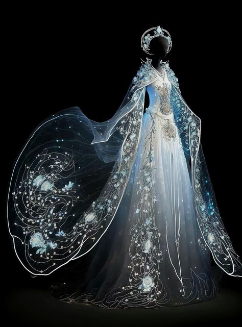 Air Element Outfit, Fairy Queen Dress, Princess Aesthetic Outfits, Ice Queen Dress, Ice Dress, Adoptable Outfit, Fire Costume, Twilight Outfits, Queen Dresses