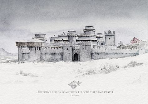 Winterfell Art, Jon Snow Quotes, Winterfell Castle, Game Of Thrones Castles, Game Of Thrones Arya, Snow Castle, Castle Drawing, Scene Drawing, Asoiaf Art