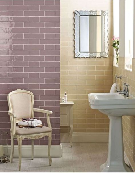 Purple Tile Bathroom, Laura Ashley Tiles, Purple Tiles, Laura Ashley Bathroom, Pastel Bathroom, Range Tile, Purple Tile, Laura Ashley Fabric, Artisan Tiles