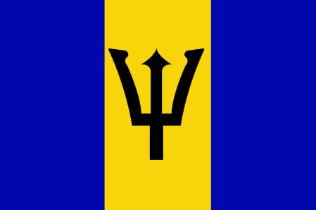 The flag of Barbados was officially adopted on November 30, 1966.           The blue color represents the sea, and gold symbolizes the golden sands of the island. The broken trident centered represents the break from its colonial past. North America Flag, Jamaica Nails, Caribbean Flags, Barbados Flag, Bob Marley Pictures, United Kingdom Flag, International Flags, Bridgetown, World Geography