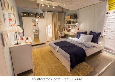 SAMARA, RUSSIA - JULY 20, 2015: A sample of the interior in IKEA store, Samara. IKEA was founded in of Sweden in 1943, IKEA to have large chain stores around the world Wardrobe Small Bedroom, Bedroom Ideas Ikea, Bedroom Showroom, Ikea Wardrobes, Small Bedroom Wardrobe, Ikea Wardrobe Hack, Large Living Room Furniture, Ikea Showroom, Ikea Makeover