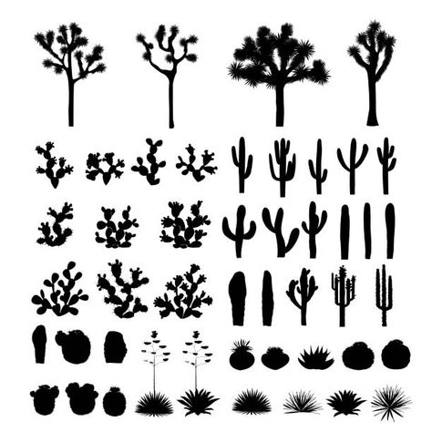 Cactus Outline, Cactus Silhouette, Cactus Vector, Cactus Illustration, Saguaro Cactus, Agaves, Tree Illustration, Black Silhouette, Prickly Pear