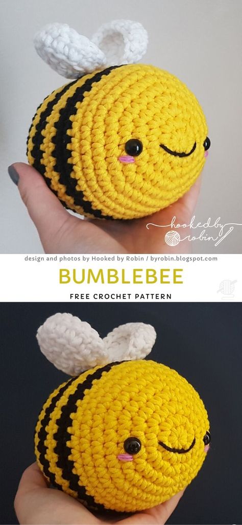 Sweet Bee Amigurumi. How sweet and fluffy is this adorable bumblebee? It's such a squishy, cute toy, that's going to be your kids bets friend! You can hang it as a window decoration as well, eventually the bumblebees place is in the sky!  #freecrochetpattern #bee #amigurumi Kat Haken, Bee Toys, Crochet Toys Free, Crochet Bee, Crochet Amigurumi Free, Haken Baby, Crochet Animal Patterns, Diy Crochet Projects, Crochet Toys Patterns