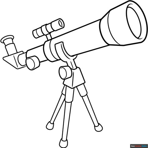 Telescope Coloring Page - Free & Printable Coloring Sheet Telescope Coloring Page, Telescope Drawing, Space Coloring Pages, Free Printable Coloring Sheets, School Coloring Pages, Printable Coloring Sheets, Coloring Tutorial, Drawing Tutorial Easy, Guided Drawing