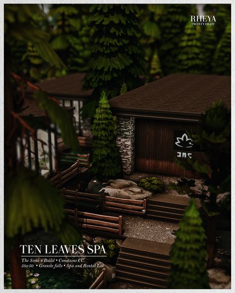 Ten Leaves [ Spa & Rental ] ♥ The Sims 4: Speed Build // CC | Patreon Sims 4 Camping Cc, Sims 4 Forest, The Sims 4 Build Cc, Sims 4 Spa, Sims 4 Build Cc, Sims4 Lots, Sims Interior, Sims Lots, Bloxburg Hacks