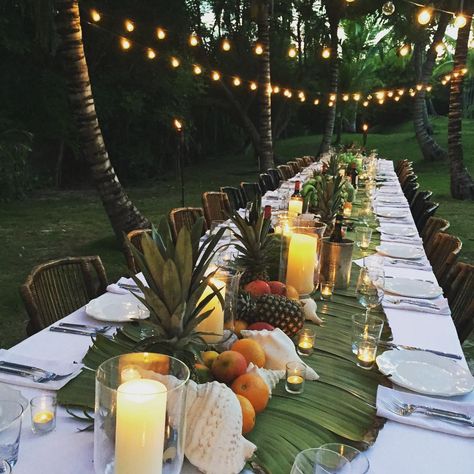 A tropical feast for Felix's 18th, created by his father @davidflintwood. P.S Felix, that is fruit on the table by the way, and you can even eat it sometimes. Love you my boy Havana Party, Havana Nights Party, Tropical Patio, Tropical Theme Party, Tropical Wedding Theme, India Hicks, Wedding Themes Summer, Beach Bridal Showers, Bridal Shower Tables