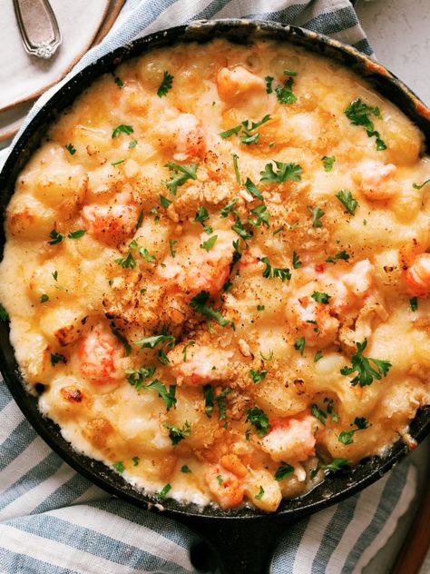 Lobster Gnocchi Mac and Cheese - Dad With A Pan Lobster Gnocchi Recipes, Lobster Gnocchi, Gnocchi Mac And Cheese, Cheese Varieties, Lobster Mac N Cheese, Lobster Mac N Cheese Recipe, Seafood Mac And Cheese, Gnocchi Dishes, 7 Fishes