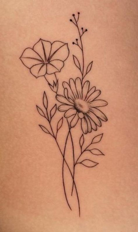 Aster Daisy Tattoo, Daisy And Morning Glory Flower Tattoo, Daisy And Morning Glory Tattoo, April Daisy Flower Tattoo, Morning Glory And Aster Tattoo, Aster And Morning Glory Flower Tattoo, Aster And Morning Glory Tattoo, Aster Flower Tattoo, Aster Tattoo