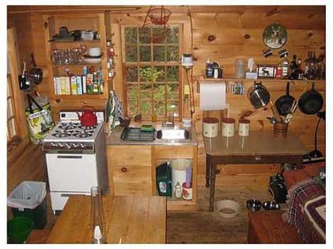 Homestead Shelter: 400 sq ft off grid cabin kitchen Small Log Cabin Kitchens, Small Cabin Kitchen Ideas, Log Cabin Kitchen Ideas, Small Cabin Kitchens, Small Cabin Ideas, Cabin Pictures, Cabin Fun, Log Cabin Kitchens, Cabin Interior Design