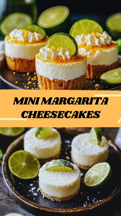 Transform your dessert game with these mini margarita cheesecakes! Creamy and bursting with tangy lime flavor, each bite has a hint of tequila for a fun twist. With a buttery graham cracker crust and a whipped cream topping, these cheesecakes are perfect for parties or special occasions. Easy to make and full of vibrant, refreshing taste, they're sure to be a hit! Summer Cheesecake, Mini Cheesecake Bites, Cheesecake Desserts Recipes, Whipped Cream Topping, Alcoholic Desserts, Mini Cheesecake Recipes, Scones Easy, Lime Cheesecake, Themed Desserts