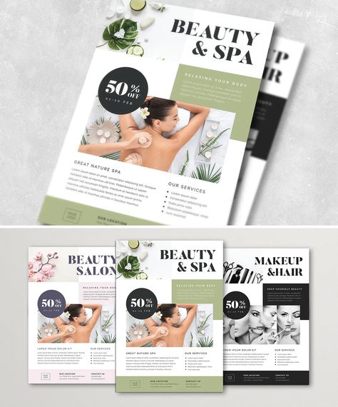 Beauty & Spa Flyer Layout AI, PSD Salon Leaflet Design, Beauty Salon Flyer, Spa Flyer, Beauty Flyer, Minimal Beauty, Poster Design Layout, Creative Advertising Design, Leaflet Design, Booklet Design