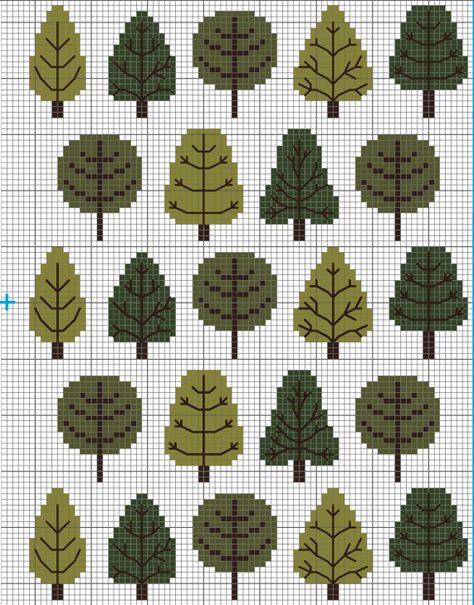 Pine Tree Pattern, Tree Cross Stitch Pattern, Tree Cross Stitch, Unicorn Cross Stitch Pattern, Cross Stitch Silhouette, Tiny Cross Stitch, Mochila Bag, Fair Isle Knitting Patterns, Nature Cross Stitch