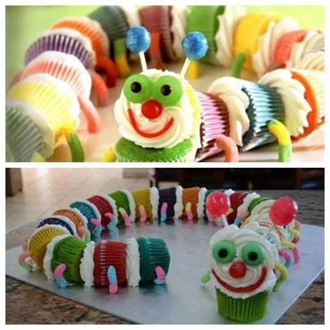 How to DIY Caterpillar Cupcake Cake | www.FabArtDIY.com LIKE Us on Facebook ==> https://www.facebook.com/FabArtDIY Cupcake Receptek, Cupcakes Bonitos, Design Cibo, Pull Apart Cupcakes, Torte Cupcake, Mini Cupcake, Rainbow Food, God Mat, Cupcake Cake