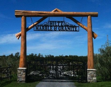 ranch entrance Ranch Entrance Ideas, Driveway Entrance Landscaping, Farm Entrance, Ranch Gates, Gate Signs, Ranch Sign, Driveway Entrance, Farm Gate, Custom Gates