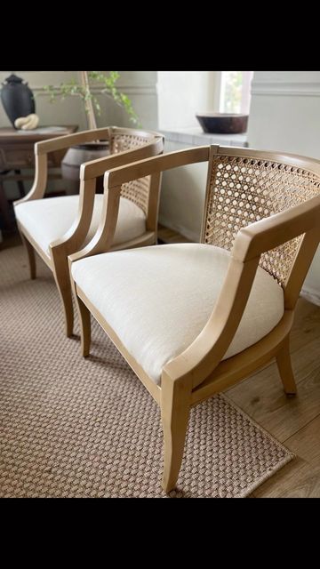 Diy Cane Chair, Cane Chairs Living Room, Refurbished Cane Chairs, Modern Cane Chair, Cane Furniture Living Room, Cane Armchair Living Room, Refinished Cane Back Chairs, Replace Chair Caning With Fabric, Armchair Diy