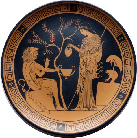 Plate Clay, Ancient Greek Pottery, Greek Pottery, Classic Artwork, Athena Goddess, Roman Art, Greek Myths, The Shadow, Ancient Greece