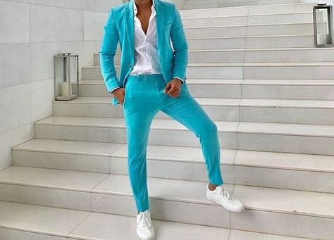 Turquoise Suit, Mens Tailored Suits, Sporty Outfits Men, Prom Men, Smart Casual Menswear, Blue Suit Men, Mens Tailor, Spring Outfits Men, Smart Casual Men