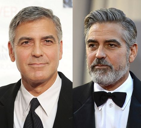 GEORGE CLOONEY - With and Without Beard George Clooney Beard, Beard Vs No Beard, George Clooney Haircut, Mutton Chops Beard, Salt And Pepper Beard, Different Beard Styles, Goatee Beard, Photos Of Celebrities, Grey Beards