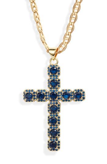 Colorful round cubic zirconia cluster on this eye-catching cross pendant set on an 18-karat gold-plated chain with intricate etchings. 18k-gold plate/cubic zirconia Made in the USA of imported materials Unique Cross Necklace Womens, Italian Cross Necklace, Blue Cross Necklace, Gold And Turquoise Jewelry, Big Cross Necklace, Christian Necklaces, Crosses Jewelry, Cross Pendant Necklace Woman, Gold Vintage Jewelry